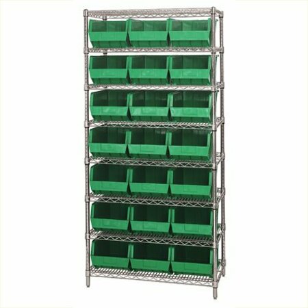 BSC PREFERRED 36 x 18 x 74'' - 8 Shelf Wire Shelving Unit with 21 Green Bins WSBQ225G
